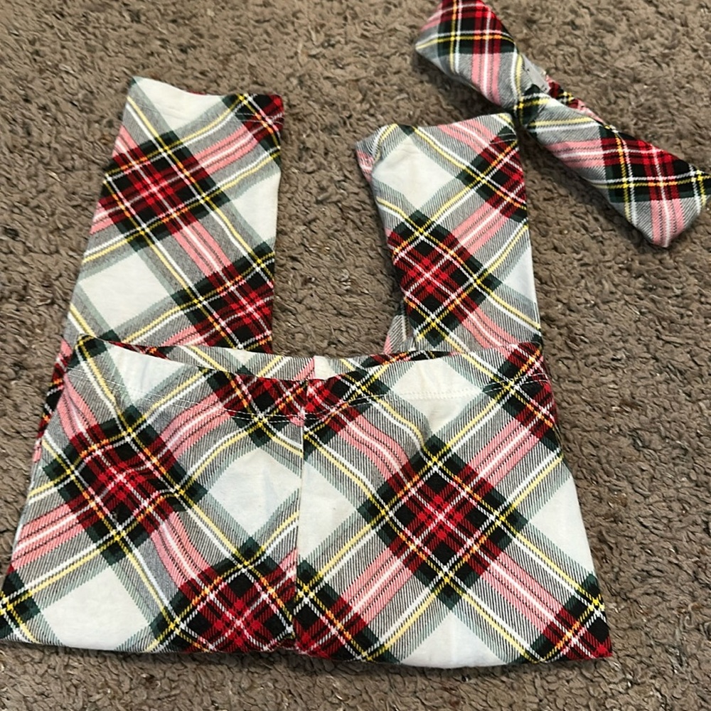 Toddler Girl Plaid Christmas Leggings and Matching Headband🎄